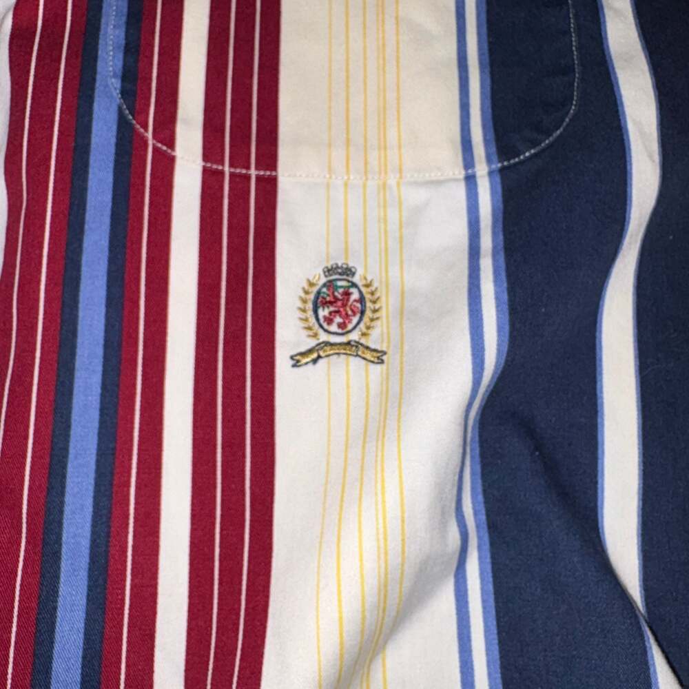 Vintage 90s Tommy Hilfiger Crest Logo Striped Button Down Shirt XL